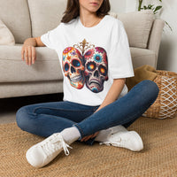 Load image into Gallery viewer, Triumph and Tragedy Sugar Skulls - Day of the Dead Floral Skull Tee