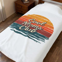 Load image into Gallery viewer, Velveteen Plush Blanket — "Cool Moms Club" Retro Sunset Throw