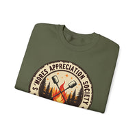 Load image into Gallery viewer, S'mores Appreciation Society Crewneck Sweatshirt, Roast, Relax, Repeat Camping Graphic