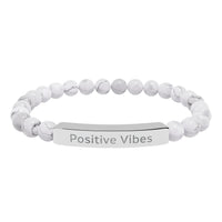 Load image into Gallery viewer, Positive Vibes Engraved Bar Bracelet | Natural Stone Stretch Bracelet
