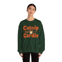 Load image into Gallery viewer, Catnip and Cardio Crewneck sweatshirt | Cute Cat Workout Graphic