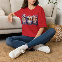 Load image into Gallery viewer, Sugar Skull Owls, Day of the Dead, Calavera Shirt, Mystical Halloween Graphic Tee, Dia de los Muertos Gift