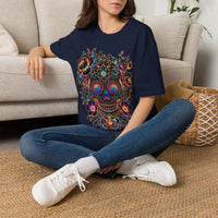 Load image into Gallery viewer, Intricate Lace Sugar Skull Shirt - Neon Filigree Floral Skeleton Tee - Retro Unisex Day of the Dead T-Shirt - Back to School Goth Clothing