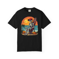 Load image into Gallery viewer, Surfing Skeleton Halloween T-Shirt
