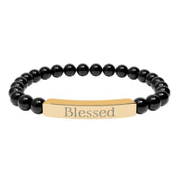 Load image into Gallery viewer, Blessed Engraved Bar Bracelet Natural Stone Bracelet | Stretch
