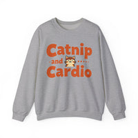 Load image into Gallery viewer, Catnip and Cardio Crewneck sweatshirt | Cute Cat Workout Graphic