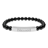 Load image into Gallery viewer, Blessed Engraved Bar Bracelet Natural Stone Bracelet | Stretch
