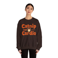 Load image into Gallery viewer, Catnip and Cardio Crewneck sweatshirt | Cute Cat Workout Graphic