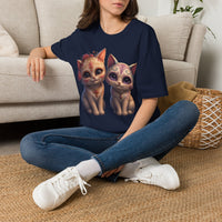 Load image into Gallery viewer, Sugar Skull Cats Black T-Shirt, Day of the Dead Kitten Tee, Cute Calavera Cat Shirt, Halloween Cat Graphic Tee, Dia de los Muertos Gift