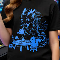 Load image into Gallery viewer, Cute Dragon Tea Party Shirt - Neon Fantasy Gamer Tee - 90s Retro Unisex Graphic T-Shirt - Cozy Back to School Aesthetic Streetwear
