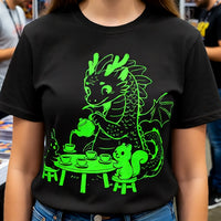 Load image into Gallery viewer, Cute Dragon Tea Party Shirt - Neon Fantasy Gamer Tee - 90s Retro Unisex Graphic T-Shirt - Cozy Back to School Aesthetic Streetwear