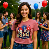 Load image into Gallery viewer, Let Freedom Ring T-Shirt, Patriotic Fireworks Tee, 4th of July, 250th, America's 250th birthday