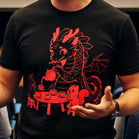 Load image into Gallery viewer, Cute Dragon Tea Party Shirt - Neon Fantasy Gamer Tee - 90s Retro Unisex Graphic T-Shirt - Cozy Back to School Aesthetic Streetwear