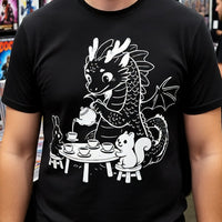 Load image into Gallery viewer, Cute Dragon Tea Party Shirt - Neon Fantasy Gamer Tee - 90s Retro Unisex Graphic T-Shirt - Cozy Back to School Aesthetic Streetwear
