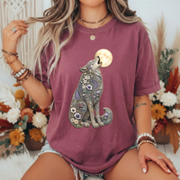 Load image into Gallery viewer, Howling Floral Wolf T-Shirt — Moonlit Nature Graphic Tee