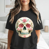 Load image into Gallery viewer, Floral Sugar Skull T-Shirt, Day of the Dead Shirt, Colorful Calavera Tee, Mexican Halloween Shirt