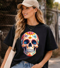 Load image into Gallery viewer, Colorful Sugar Skull T-Shirt | Day of the Dead Floral Skull Tee