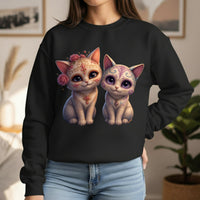 Load image into Gallery viewer, Sugar Skull Kittens, Day of the Dead, Cute Halloween Pullover, Whimsical Cat Lover Gift, Dia de los Muertos Graphic Tee