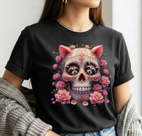 Load image into Gallery viewer, Floral Raccoon Sugar Skull T-Shirt, Day of the Dead Calavera Shirt, Cute Halloween Tee
