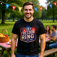 Load image into Gallery viewer, Let Freedom Ring T-Shirt, Patriotic Fireworks Tee, 4th of July, 250th, America's 250th birthday