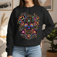 Load image into Gallery viewer, Colorful Sugar Skull Crewneck Sweatshirt | Floral Day of the Dead