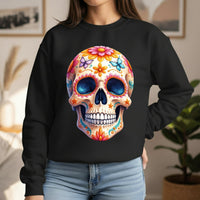Load image into Gallery viewer, Floral Sugar Skull Sweatshirt, Butterfly Calavera Crewneck, Day of the Dead, Colorful Halloween Graphic Tee, Dia de los Muertos Gift
