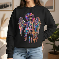 Load image into Gallery viewer, Angel Skeleton Sweatshirt, La Catrina, Day of the Dead, Psychedelic Goth Graphic Tee, Spooky Angelic Skull Gift