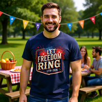 Load image into Gallery viewer, Let Freedom Ring T-Shirt, Patriotic Fireworks Tee, 4th of July, 250th, America's 250th birthday