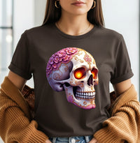 Load image into Gallery viewer, Floral Sugar Skull, Day of the Dead Tee, Gothic Flower Skull Shirt, Calavera Halloween Tshirt, Edgy Boho Skull Graphic Tee