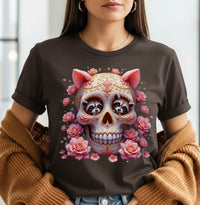 Load image into Gallery viewer, Floral Raccoon Sugar Skull T-Shirt, Day of the Dead Calavera Shirt, Cute Halloween Tee
