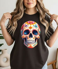 Load image into Gallery viewer, Colorful Sugar Skull T-Shirt | Day of the Dead Floral Skull Tee