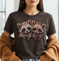 Load image into Gallery viewer, Sugar Skull Raccoons, Day of the Dead Trash Panda Tee, Calavera Raccoon Shirt, Halloween Tee, Dia de los Muertos Gift
