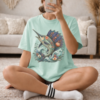 Load image into Gallery viewer, Sailfish - Ocean Floral Marlin Graphic Tee, Whimsical Millefleurs Swordfish Gift, Coastal Aesthetic Art, Comfort Colors Fishing Shirt