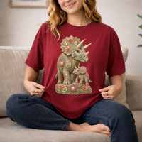 Load image into Gallery viewer, Triceratops Shirt, Dinosaur Mom and Baby Tee, Floral Dino T Shirt, Prehistoric Animal Shirt, Dinosaur Lover Gift, Cute Jurassic Apparel