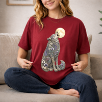 Load image into Gallery viewer, Howling Floral Wolf T-Shirt — Moonlit Nature Graphic Tee