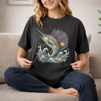 Load image into Gallery viewer, Sailfish - Ocean Floral Marlin Graphic Tee, Whimsical Millefleurs Swordfish Gift, Coastal Aesthetic Art, Comfort Colors Fishing Shirt