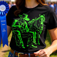 Load image into Gallery viewer, Retro Cowboy and Horse Shirt - Gold Western Graphic Tee - 80s Unisex Country T-Shirt - Edgy Back to School Streetwear Clothes