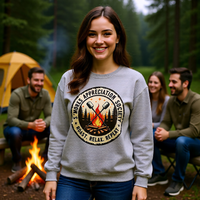 Load image into Gallery viewer, S'mores Appreciation Society Crewneck Sweatshirt, Roast, Relax, Repeat Camping Graphic