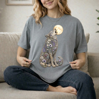 Load image into Gallery viewer, Howling Floral Wolf T-Shirt — Moonlit Nature Graphic Tee
