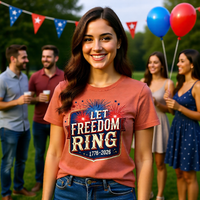 Load image into Gallery viewer, Let Freedom Ring T-Shirt, Patriotic Fireworks Tee, 4th of July, 250th, America's 250th birthday