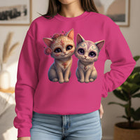 Load image into Gallery viewer, Sugar Skull Kittens, Day of the Dead, Cute Halloween Pullover, Whimsical Cat Lover Gift, Dia de los Muertos Graphic Tee