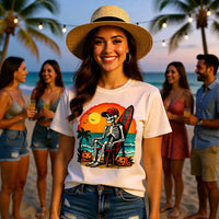 Load image into Gallery viewer, Surfing Skeleton Halloween T-Shirt