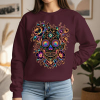 Load image into Gallery viewer, Colorful Sugar Skull Crewneck Sweatshirt | Floral Day of the Dead