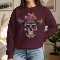 Load image into Gallery viewer, Colorful Cowboy Skull Sweatshirt | Neon Western Skull Crewneck