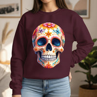 Load image into Gallery viewer, Floral Sugar Skull Sweatshirt, Butterfly Calavera Crewneck, Day of the Dead, Colorful Halloween Graphic Tee, Dia de los Muertos Gift