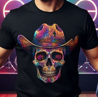 Load image into Gallery viewer, Mosaic Cowboy Skull Shirt - Ornate Western Gothic Graphic Tee - Retro Unisex Country T-Shirt - Back to School Edgy Halloween Wear