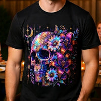 Load image into Gallery viewer, Psychedelic Floral Skull T‑Shirt Cosmic Day of the Dead Graphic Tee