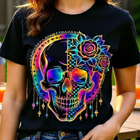Load image into Gallery viewer, Dreamcatcher Sugar Skull Shirt - Retro Checkerboard Graphic Tee - 90s Unisex Day of the Dead T-Shirt - Back to School Alt Streetwear