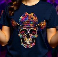 Load image into Gallery viewer, Mosaic Cowboy Skull Shirt - Ornate Western Gothic Graphic Tee - Retro Unisex Country T-Shirt - Back to School Edgy Halloween Wear