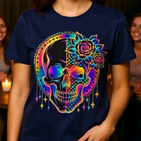 Load image into Gallery viewer, Dreamcatcher Sugar Skull Shirt - Retro Checkerboard Graphic Tee - 90s Unisex Day of the Dead T-Shirt - Back to School Alt Streetwear